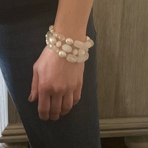 Rose Quartz White Bracelet with 3 strands